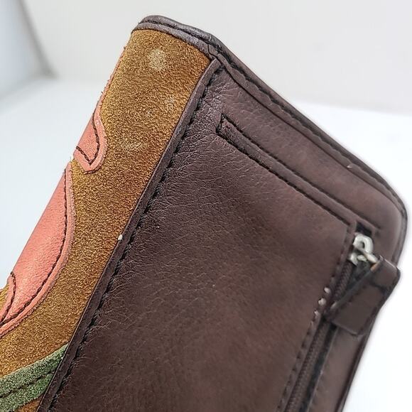 Fossil Key-Per Wallet Floral Print Zip Around Brown Leather Trim Colorful - Picture 6 of 6